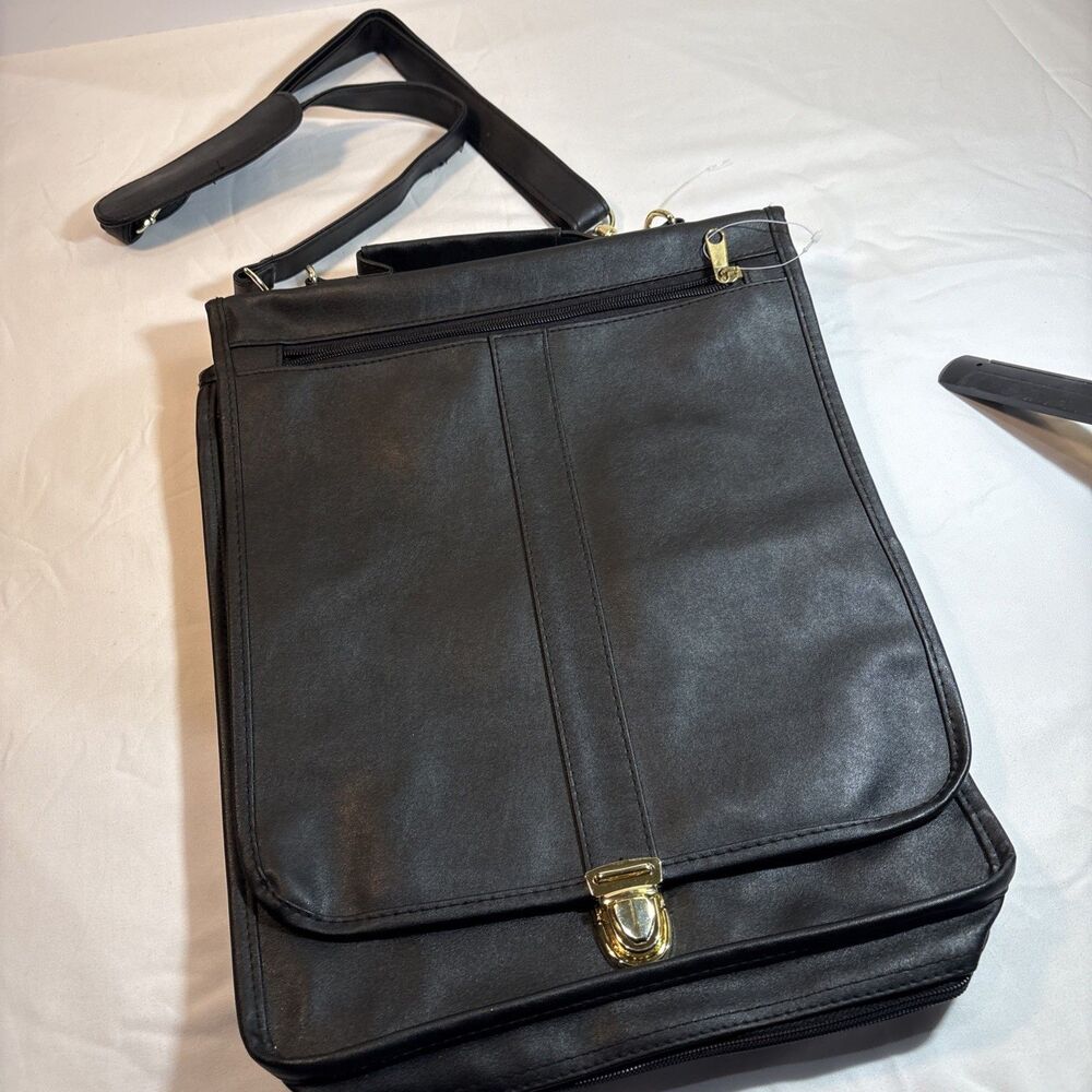 Global New Beginnings Black Messenger Briefcase Laptop Bag Gold Hardware New
